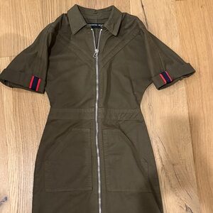 Veronica Beard Khaki Zip-Up Dress with Red Accents